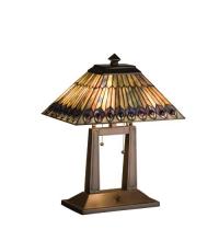 Meyda Blue 26300 - 20"H Tiffany Jeweled Peacock Oblong Desk Lamp