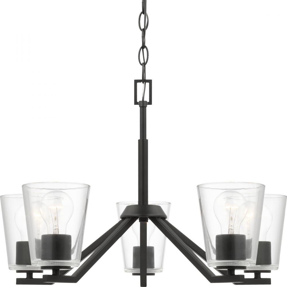 Vertex Collection Five-Light Matte Black Clear Glass Contemporary Chandelier