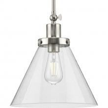 Progress P500324-009 - Hinton Collection One-Light Brushed Nickel and Seeded Glass Vintage Style Hanging Pendant Light
