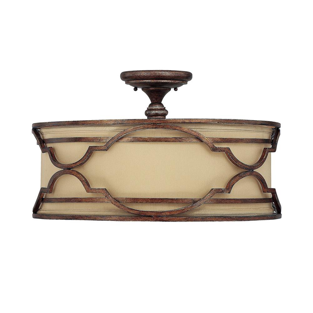 Four Light Bronze With Gold Dust Drum Shade Semi Flush Mount